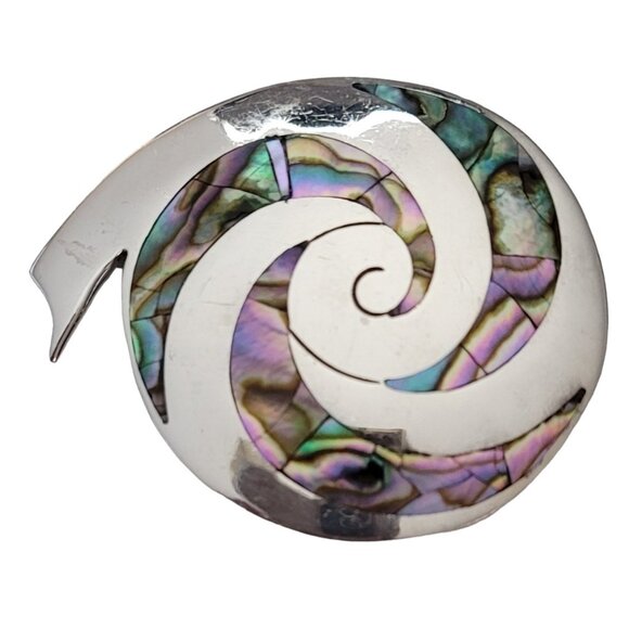 Mexico TH-24 925 Sterling Silver Abalone Inlay Snail Spiral Brooch Pendant L48 - Picture 4 of 9